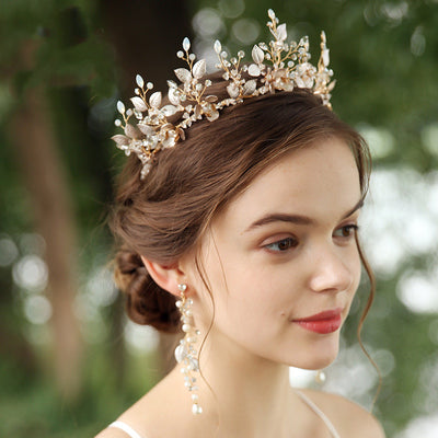 Handmade Pearl Bridal Crown and Earrings