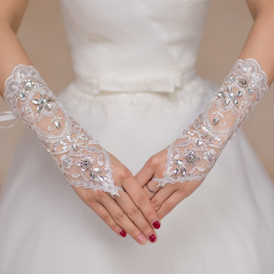 Lace Bridal Gloves with Diamond Detail