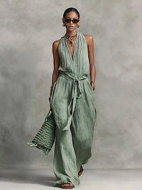 Lace-Up Sleeveless Cotton-Blend Jumpsuit — image 6