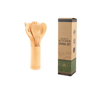 Bamboo Kitchen Utensil Set with Holder — image 3