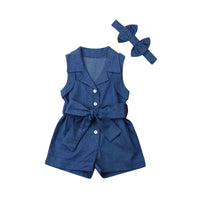 Sleeveless Denim Baby Girl Romper — image 3