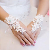 White Velvet Floral Wedding Gloves — image 4