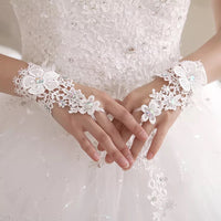 White Velvet Floral Wedding Gloves — image 2