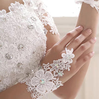 White Velvet Floral Wedding Gloves — image 3