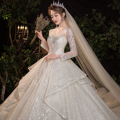 Long-Sleeve Polyester Wedding Dress
