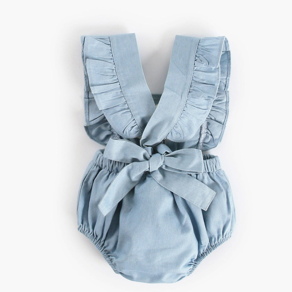 Denim Lace Baby Romper — image 2