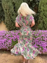 Printed Chiffon V-Neck Long Dress — image 2