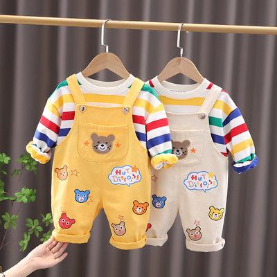 Boys Plaid Shirt and Overall Set