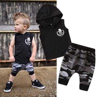 Boys Sleeveless Hooded Camo Outfit Set