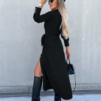 Long-Sleeve Color Block Cardigan Dress — image 8