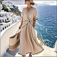 Striped Print Short-Sleeve Maxi Dress — image 3