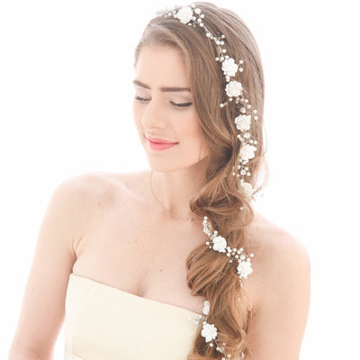 Pearl Flower Bridal Hair Chain