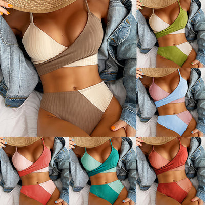 Ribbed Knot-Back High-Waist Bikini