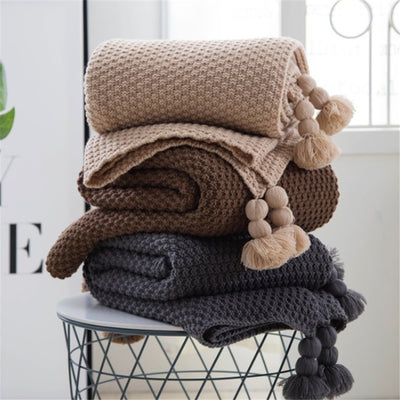 Nordic Fringed Knit Throw Blanket