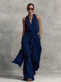 Lace-Up Sleeveless Cotton-Blend Jumpsuit — image 7