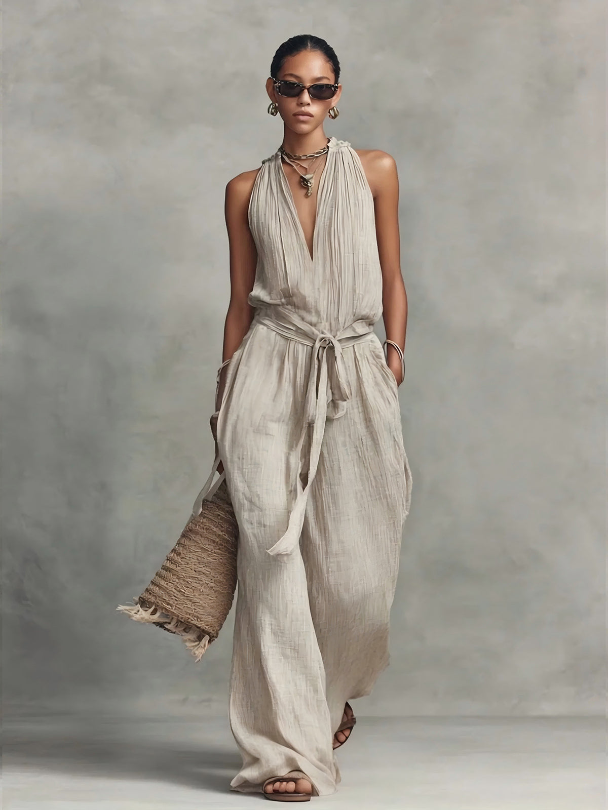 Lace-Up Sleeveless Cotton-Blend Jumpsuit — image 5