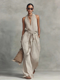 Lace-Up Sleeveless Cotton-Blend Jumpsuit — image 5