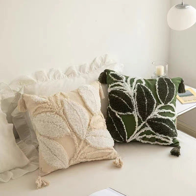 Embroidered Leaf Pillow Cover