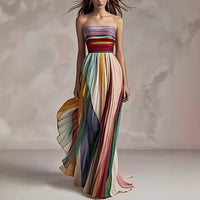 Backless Striped Tube Maxi Dress