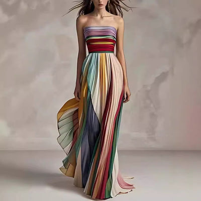 Backless Striped Tube Maxi Dress