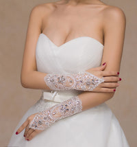 Lace Bridal Gloves with Diamond Detail — image 2