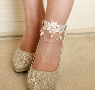 White Floral Bridal Anklet