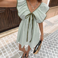 V-Neck Ruffle Flutter-Sleeve Mini Dress — image 3