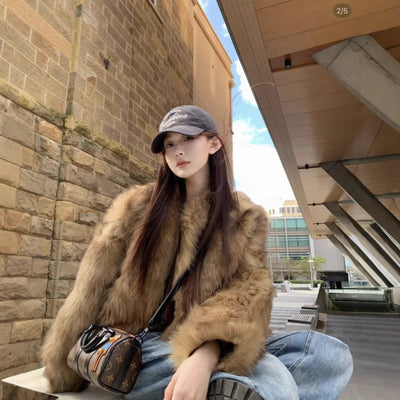 Cropped Faux Fur Long Sleeve Top