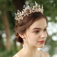 Handmade Pearl Bridal Crown and Earrings