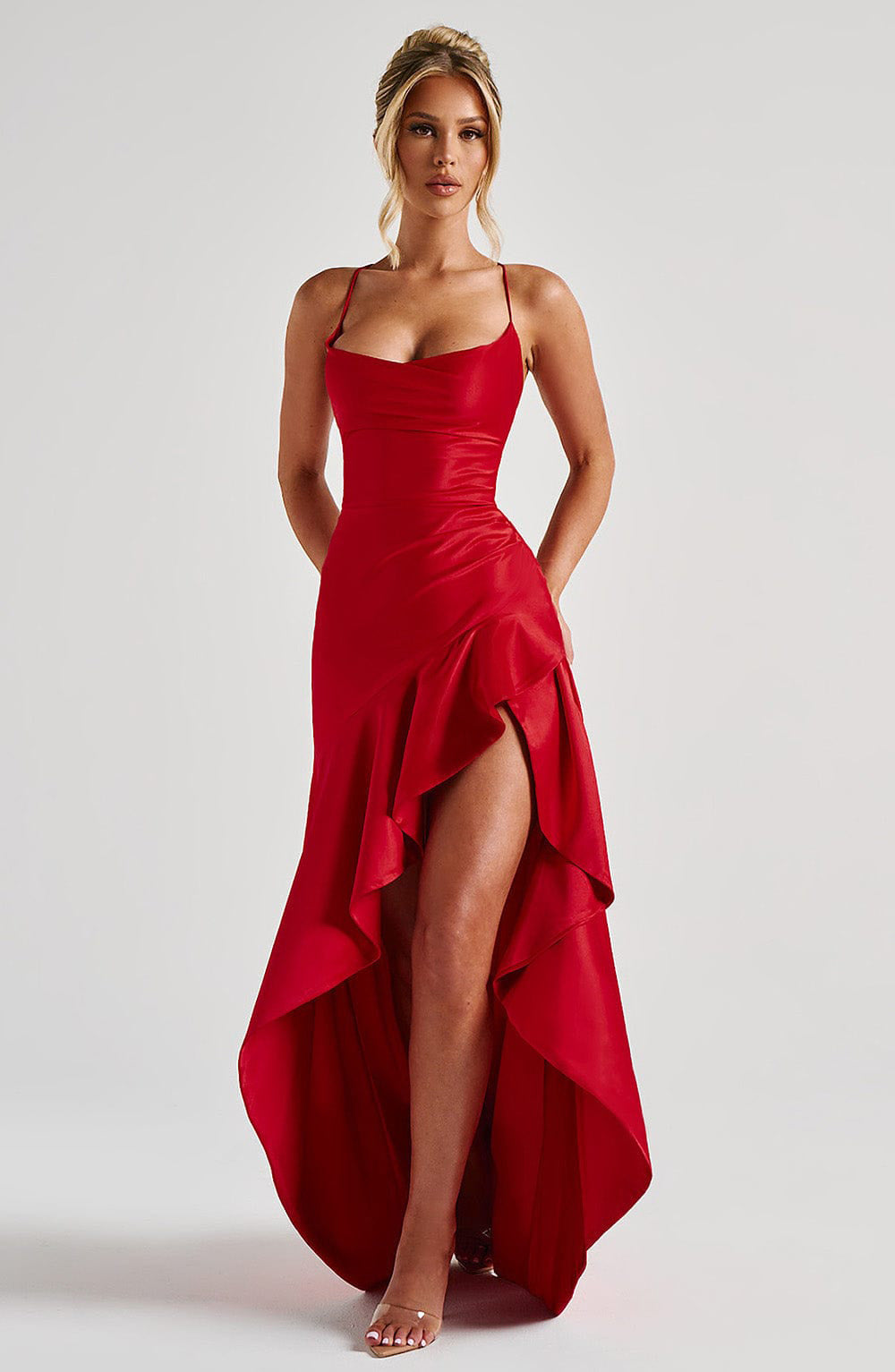Backless Ruffle Split Suspender Maxi Dress — image 11