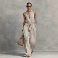 Lace-Up Sleeveless Cotton-Blend Jumpsuit