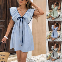 V-Neck Ruffle Flutter-Sleeve Mini Dress